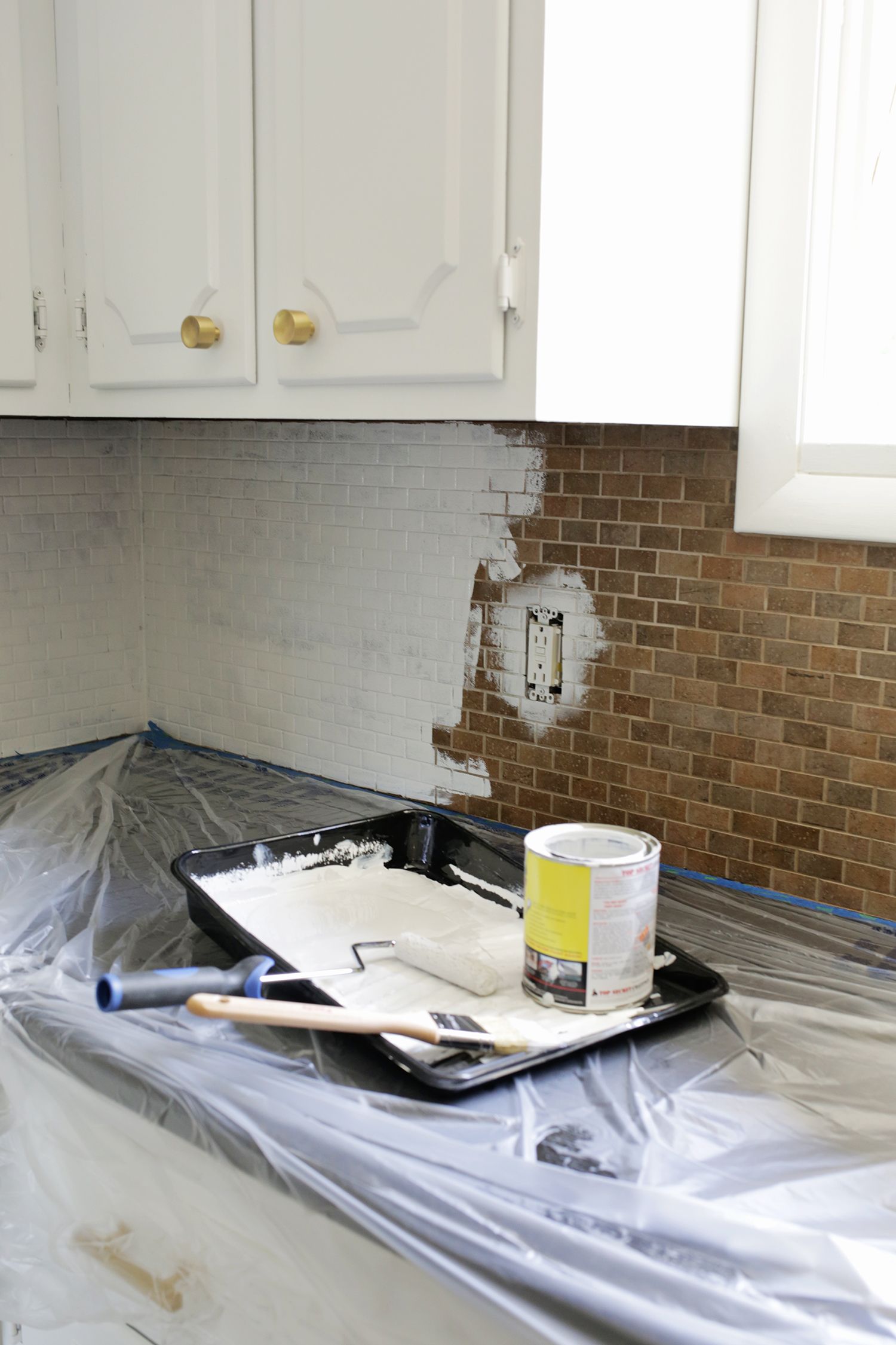 How To Paint A Tile Backsplash A Beautiful Mess Painting Kitchen Tiles Kitchen Tiles Design Painting Over Tiles