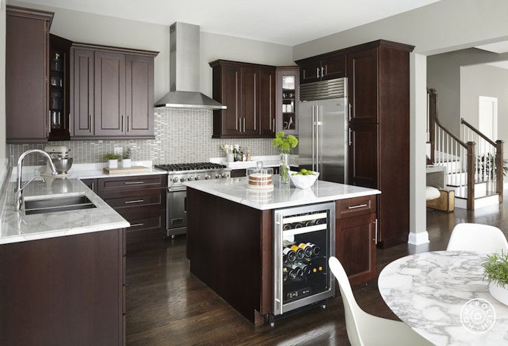 Kitchen Island With Wine Cooler Contemporary Kitchen Trendy Kitchen Backsplash Brown Kitchen Cabinets Contemporary Kitchen